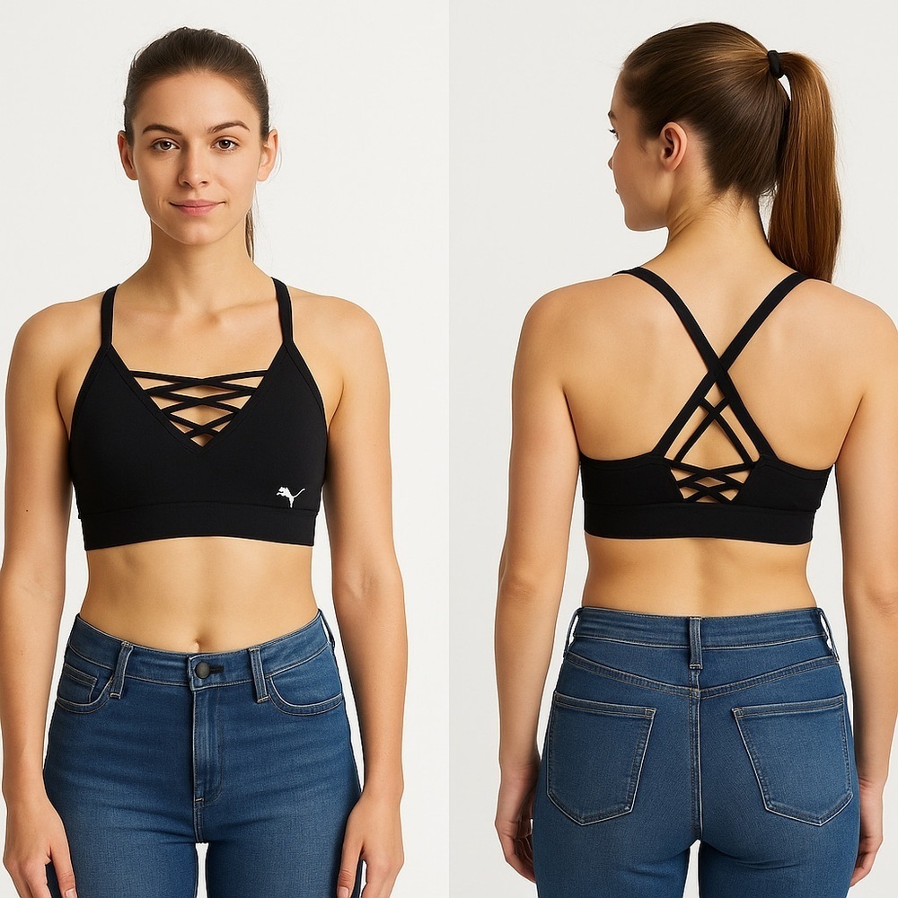 Puma Black Strappy Sports Bra with Lattice Detail